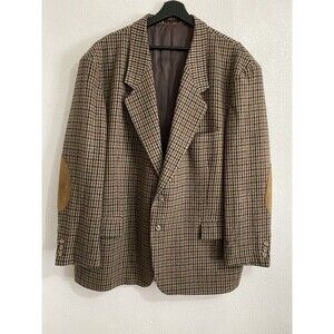 Andre Villard 48R Plaid Wool Blazer Leather Patch Elbow Vintage 2 Button Classic